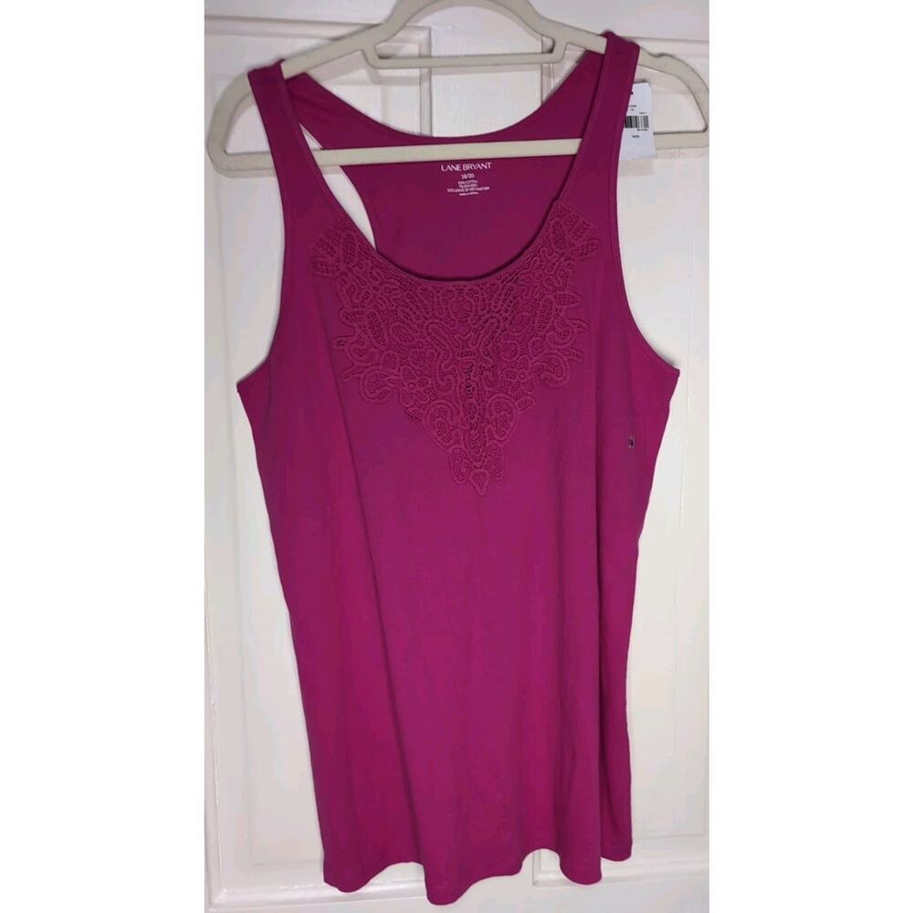 Lane Bryant Embroidered Hot Pink Tank Top Women's NWT Ribbed 18/20 Floral (874)